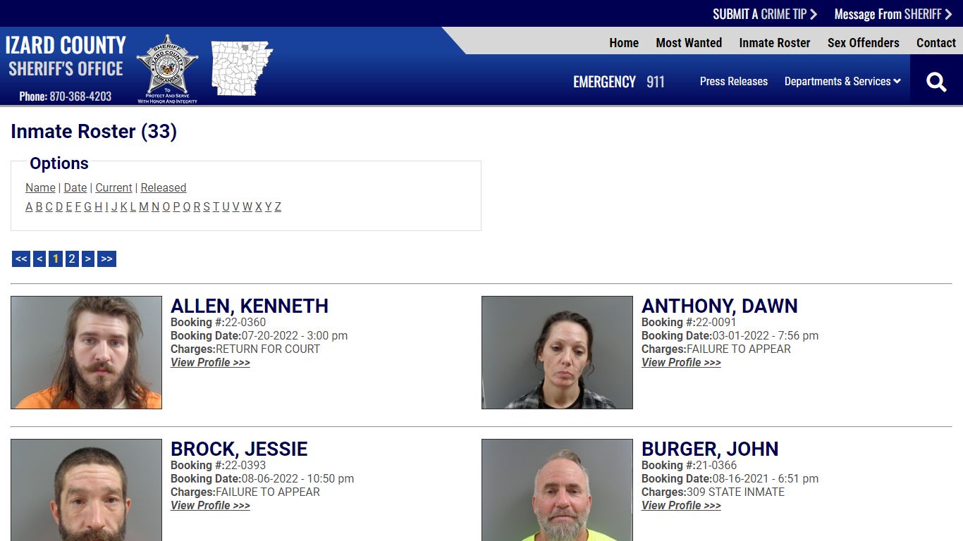 Inmate Roster - Current Inmates - Izard County Sheriff AR