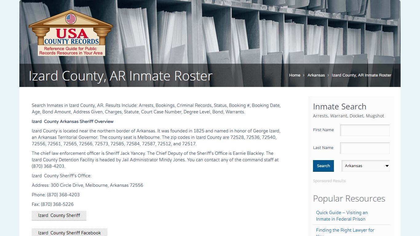 Izard County, AR Inmate Roster | Name Search